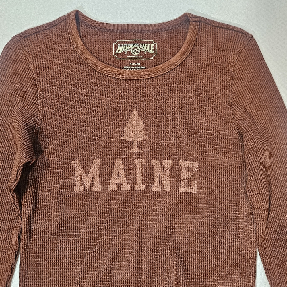 American Eagle‎ Thermal Top Womens Small Brown Waffle Knit - Picture 4 of 5